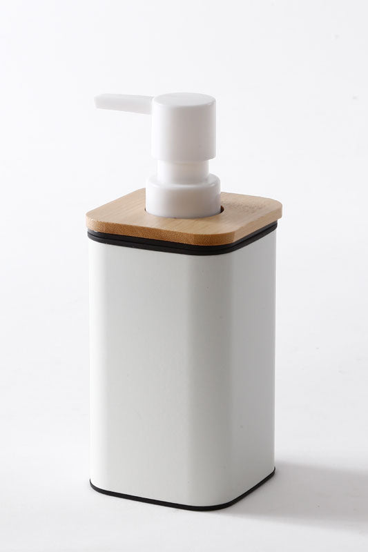 206030 - בקבוק + משאבה / דיספנסר לבן + עץ