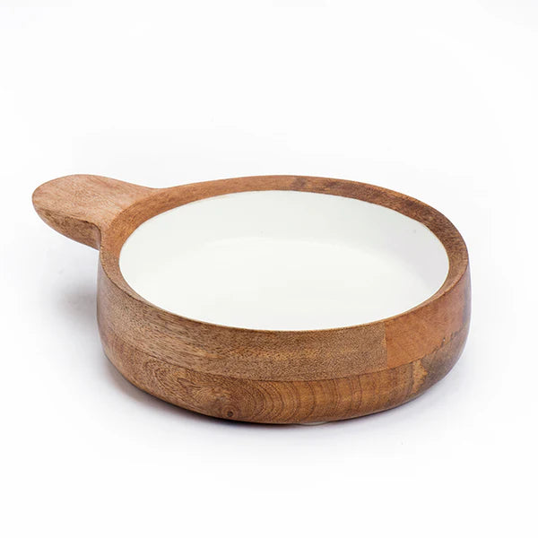 17662114662 קערה עגולה ידית עץ פאודר ווייט