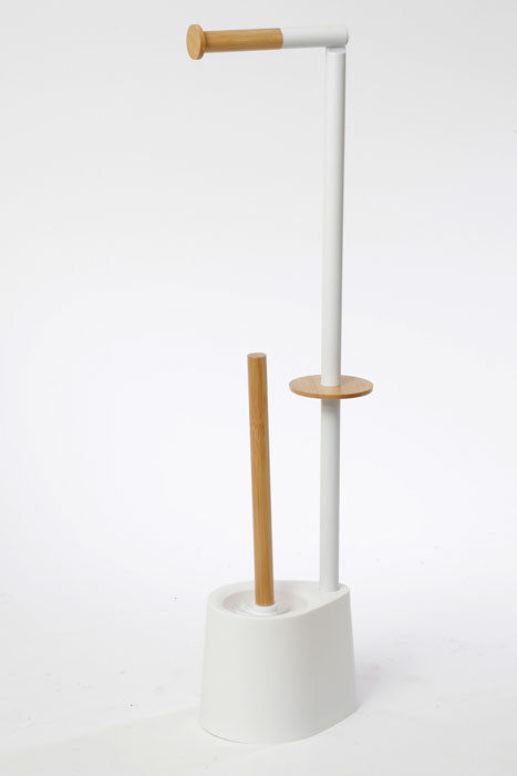 198703 -מעמד מברשת שירותים ונייר טואלט בצבע לבן בשילוב עץ