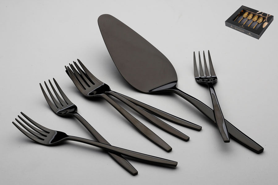 208753 - סט כף עוגה +6 מזלגות דגם Gentle נירוסטה 18/10 שחור מבריק