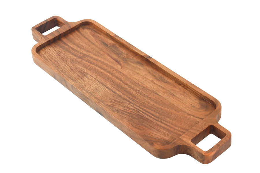 209867 מגש מלבני + ידיות עץ מלא