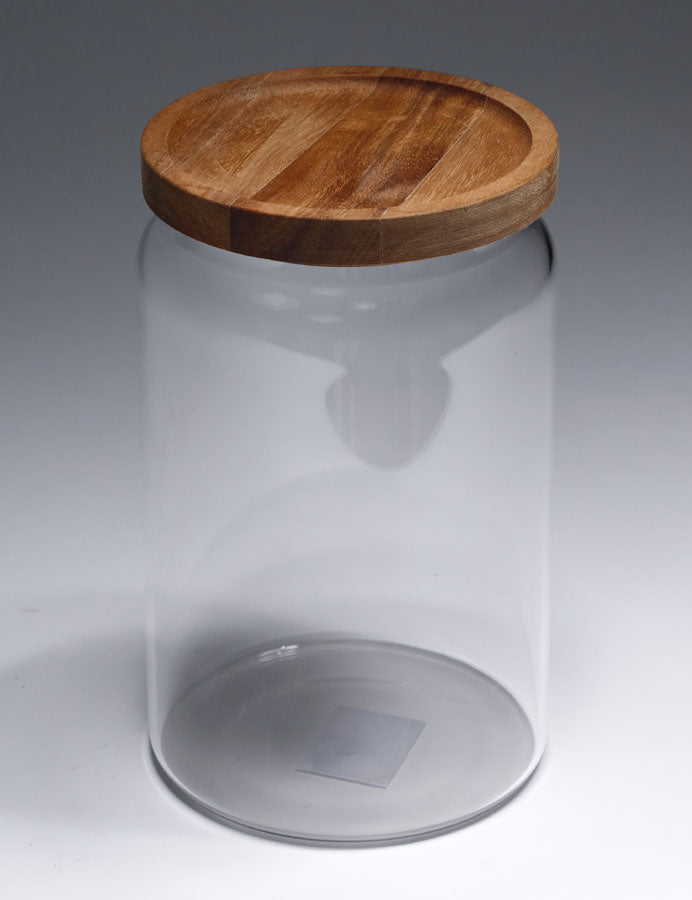 211032 צנצנת זכוכית עגולה מכסה עץ
