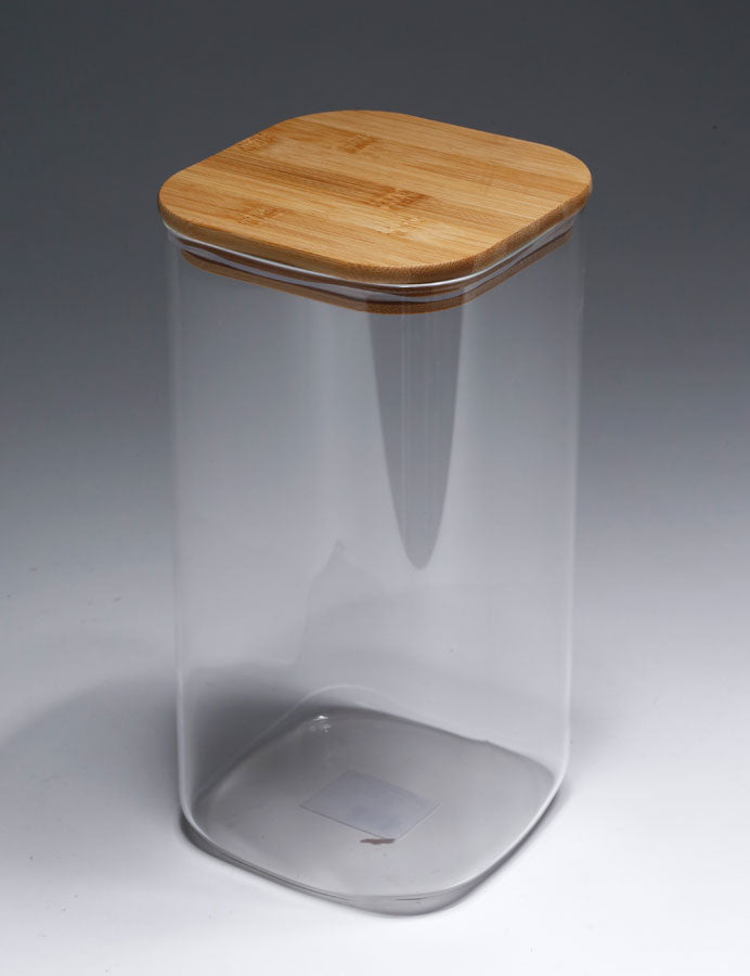 211038 צנצנת זכוכית מרובעת מכסה עץ