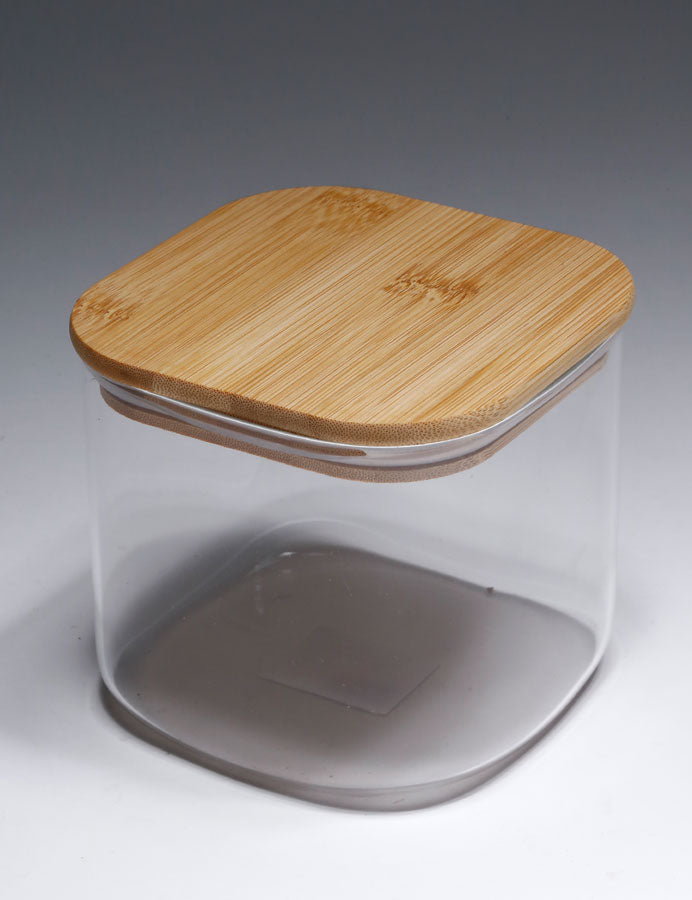 211039 צנצנת זכוכית מרובעת מכסה עץ