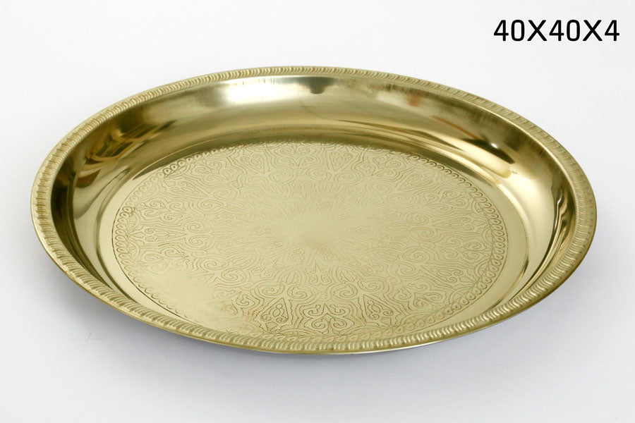 211747 - מגש עגול נירוסטה זהב עם עיטורים