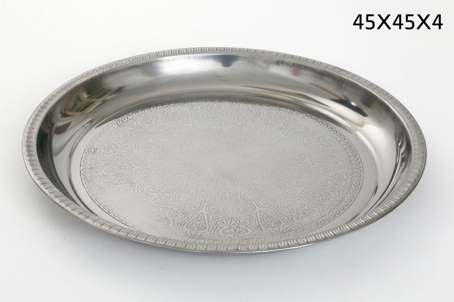 211750- מגש עגול נירוסטה עם עיטורים