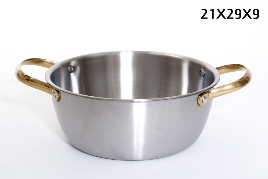 212485 כלי הגשה נירוסטה ידיות זהב 