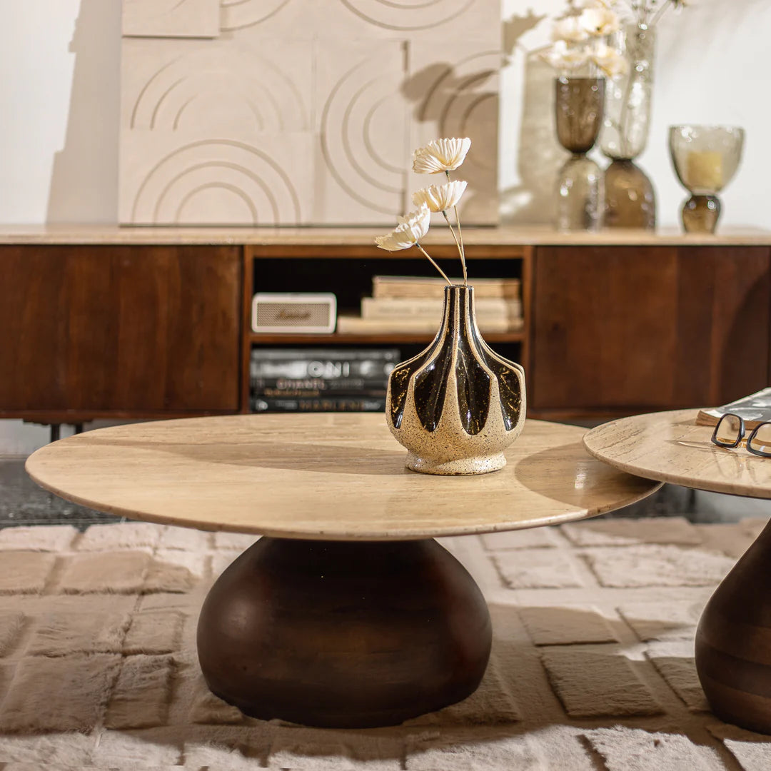 38616117082 - שולחן סלון קוזי טרוורטין L