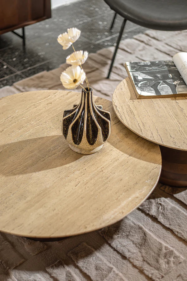 38616117082 - שולחן סלון קוזי טרוורטין L